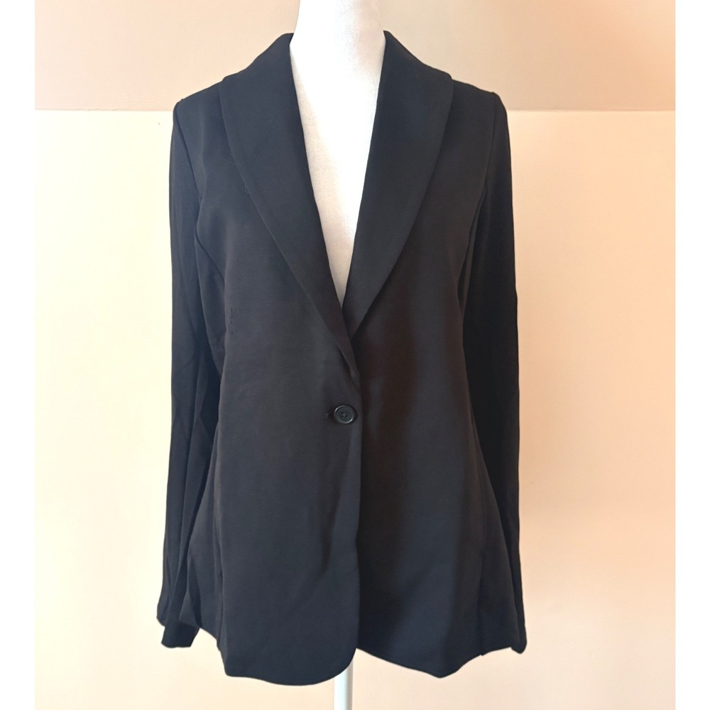 Magaschoni Blazer Womens Small Black New Single Button Stretch Ponte Knit Jacket